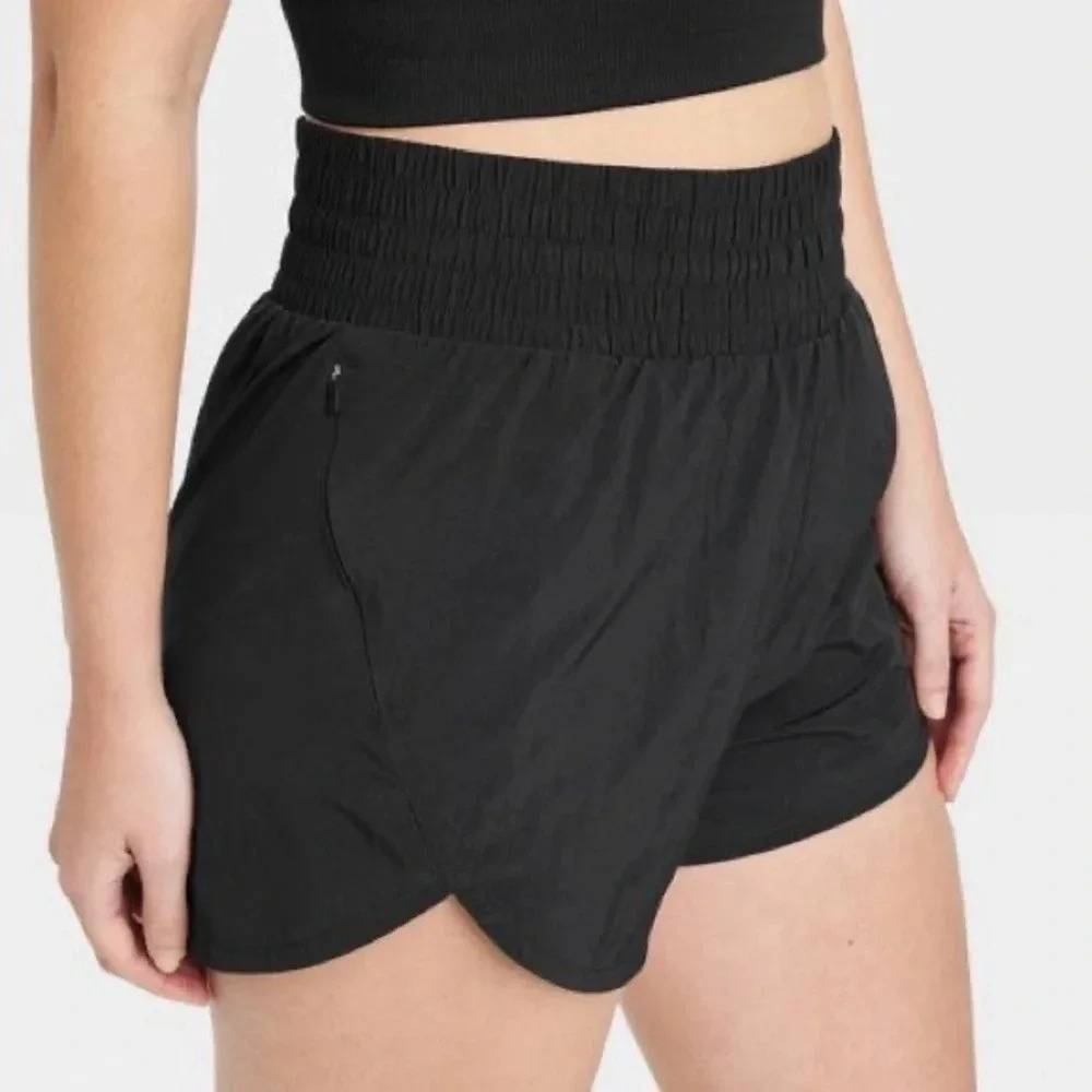 all in motion solid lined black crinkle shorts